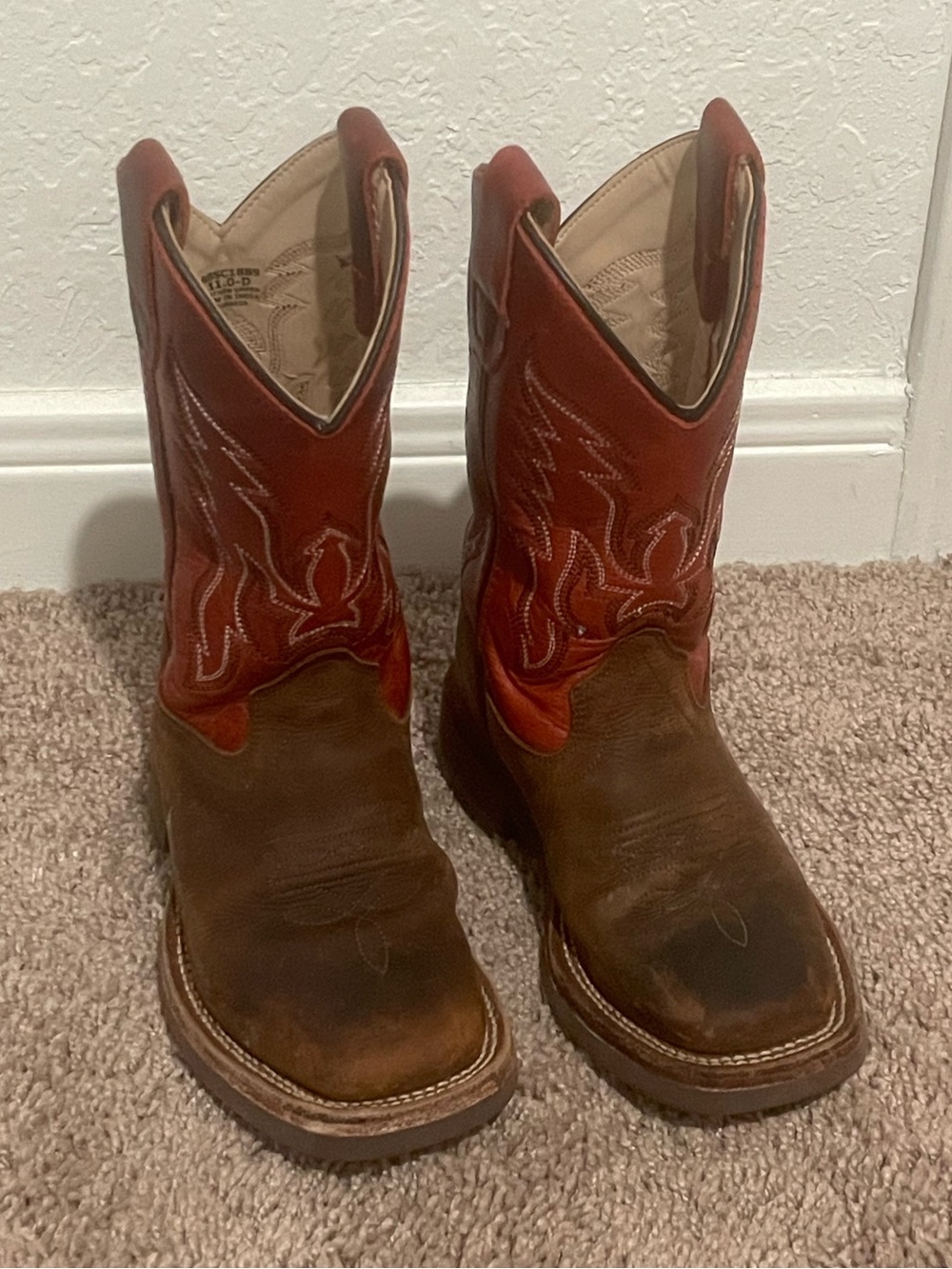 Kids Western Pull-On Boots in Brown and Red - Stitched Shaft